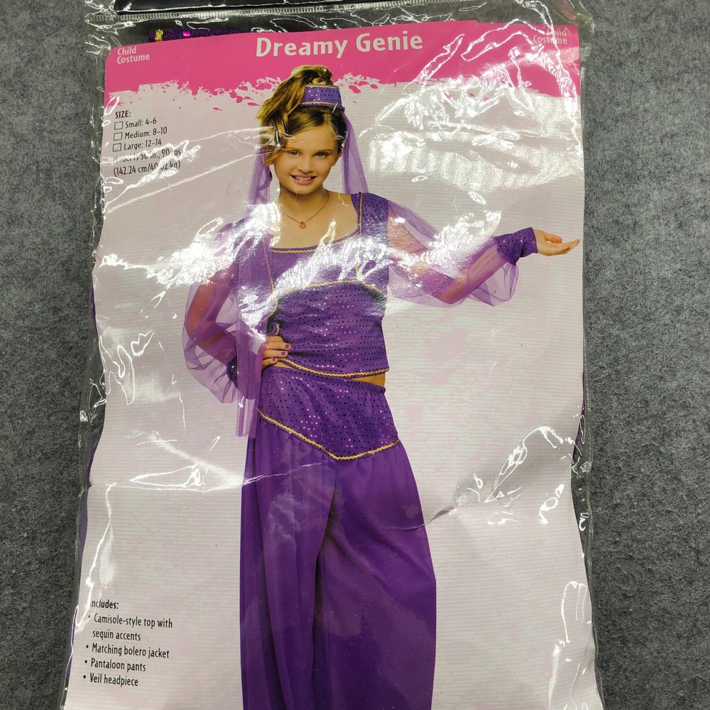 NWT Dreamy Genie Costume Girls Size Large 12-14 Purple Sequin Halloween Outfit